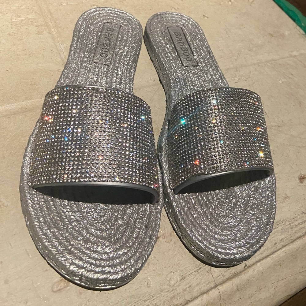 Bamboo Metallic Woven Slides